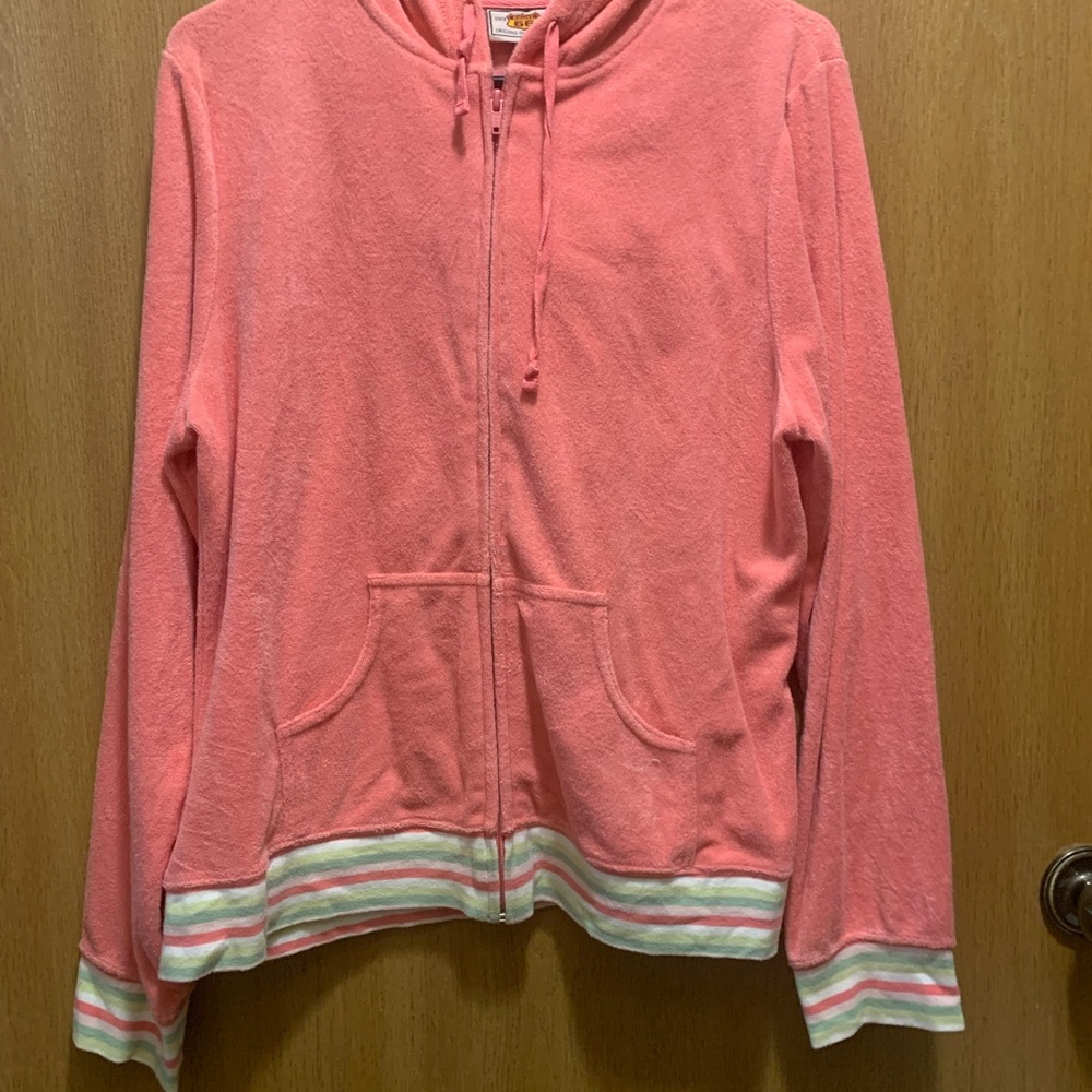 Coral Hoodie with striped waist and wrists XL